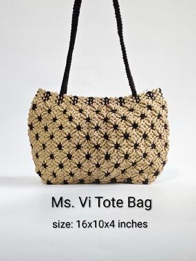 Ms. Vi Beige Tote Bag with Black Accents